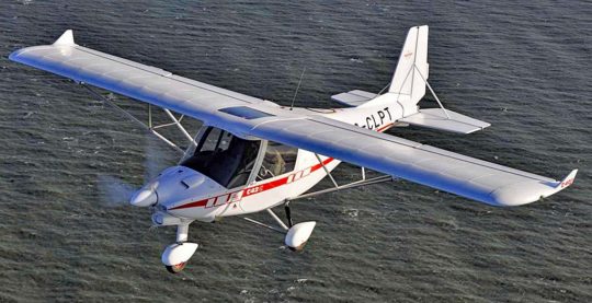 IKARUS C42 plane with aviation-grade RVS, during testing.